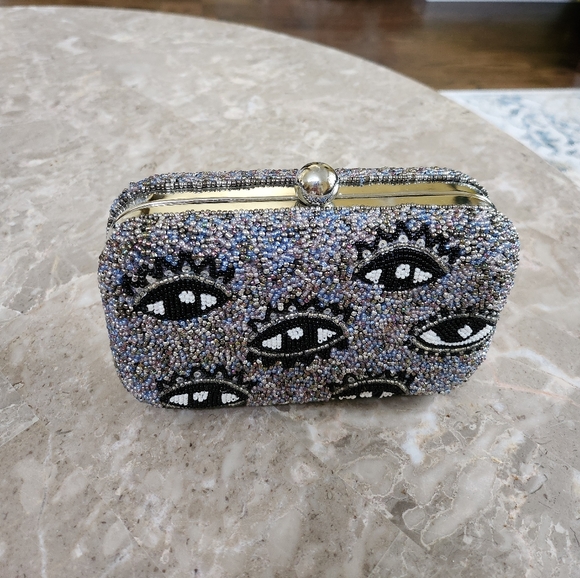 St Xavier ICU Eyes Beaded Box Clutch, Purple Multi